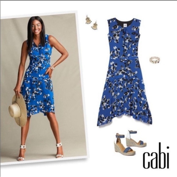 CAbi Dresses & Skirts - CAbi Untamed Electric Blue Floral Asymmetrical‎ Hem Dress